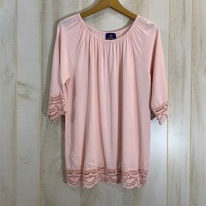 Curations Caravan Light Pink Lace Trim Boho Top M